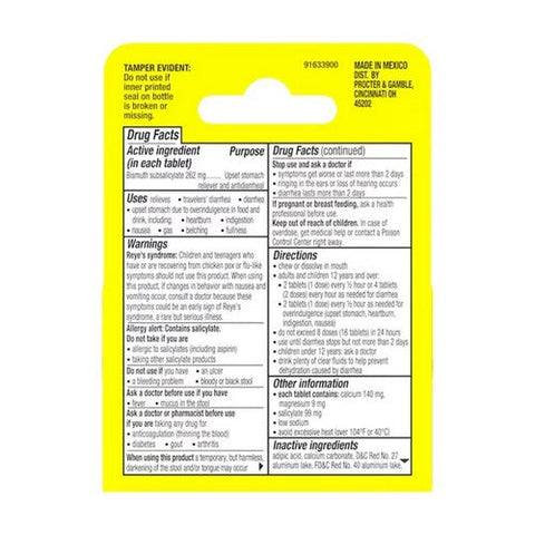 Pepto-Bismol, Bismuth Subsalicylate Upset Stomach Reliever Antidiarrheal Chewable Cherry, 12 Tablets Pepto-Bismol