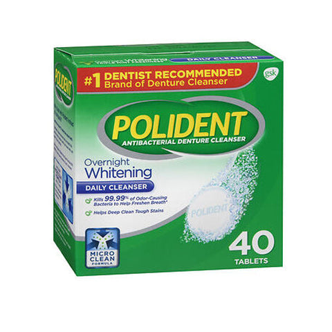 Polident, Overnight Whitening Antibacterial Denture Cleanser, 40 Tabs Polident