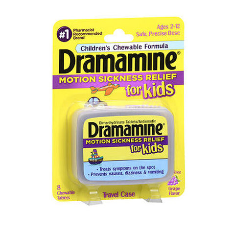 Dramamine, Motion Sickness Dimenhydrinate Chewable Tablets For Kids Grape, 25 Mg, 8 Tabs Dramamine