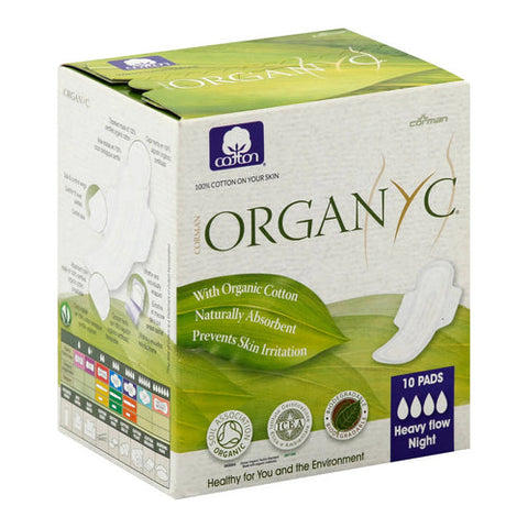 Organyc, Cotton Pads Folded Heavy Flow Night With Wings, 10 Count Organyc