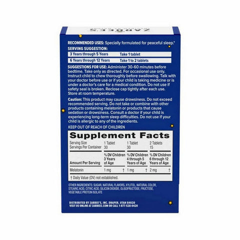 Zarbees, Children's Sleep with Melatonin Supplement, Grape 30 Chewable Tablets Zarbees