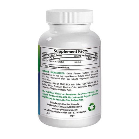 Best Naturals, Iron, 65 mg, 240 Tabs Best Naturals