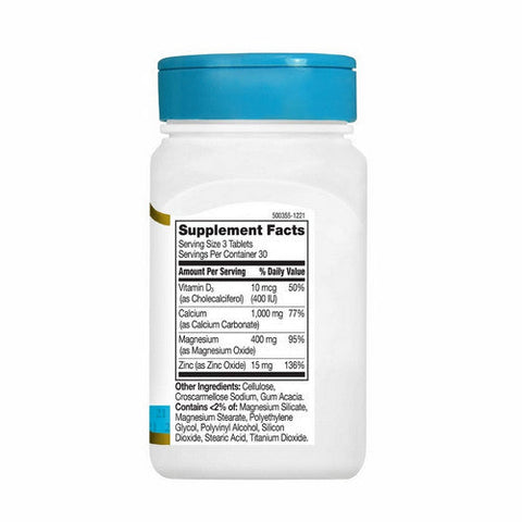 21st Century, Calcium Magnesium Zinc Plus D3, 90 Tabs 21st Century