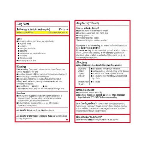 Tylenol, Muscle Aches And Pain Acetaminophen Extended Release Caplets, 650 Mg, 100 Tabs Tylenol