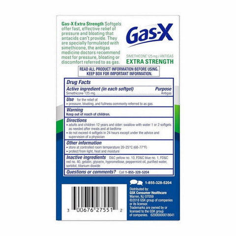 Gas-X, Simethicone Antigas Softgels Extra Strength, 125 Mg, 50 Caps Gas-X