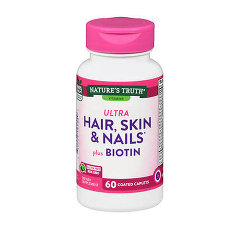 Hair Skin & Nails Plus Biotin Coated Caplets 60 Tabs by Nature's Truth