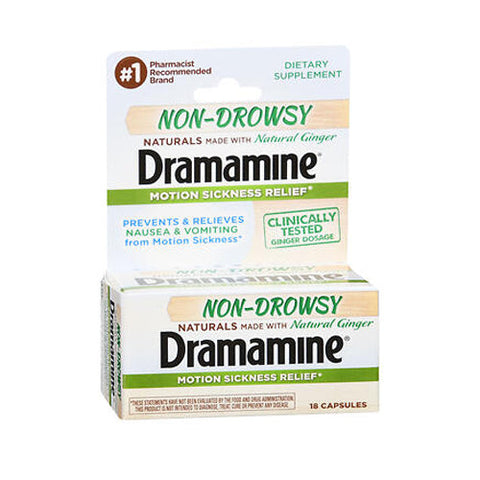 Dramamine, Motion Sickness Non Drowsy Natural Ginger Capsules, 18 Tabs Dramamine