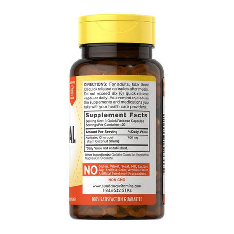 Sundance, Activated Charcoal Quick Release Capsules, 780 Mg, 60 Caps Sundance