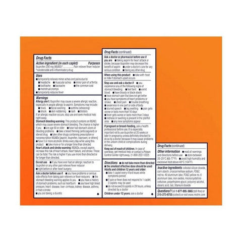 Motrin, Ibuprofen Coated Caplets, 200 Mg, 50 Count
