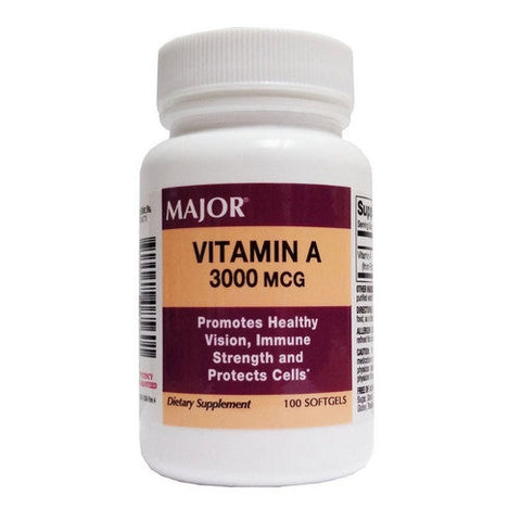 Major Pharmaceuticals, Vitamin Supplement Major  Vitamin A 10000 IU Strength Capsule 100 per Bottle, Count of 1 Major Pharmaceuticals