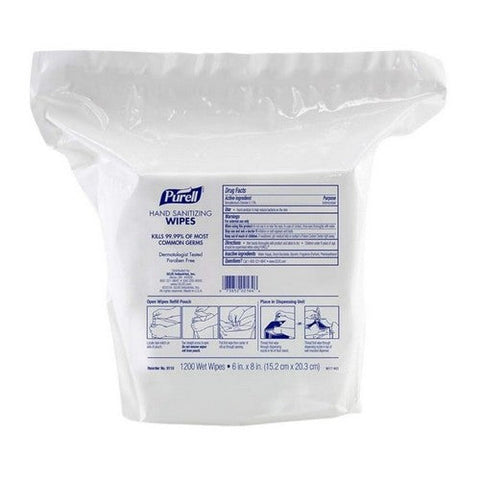 Purell, Sanitizing Skin Wipe Purell  Refill Pouch BZK (Benzalkonium Chloride) Alcohol Scent 1,200 Count, Count of 2 Purell