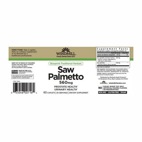 Windmill Health, Saw Palmetto, 560mg, 60 Caps Windmill Health