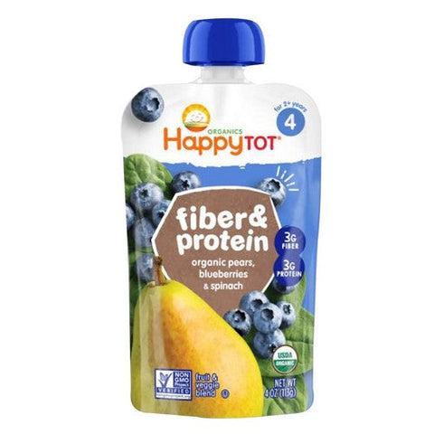 Happy Tot, Fiber And Protein Organic Pears Blueberries And Spinach Baby food, 4 Oz(Case Of 16) Happy Tot