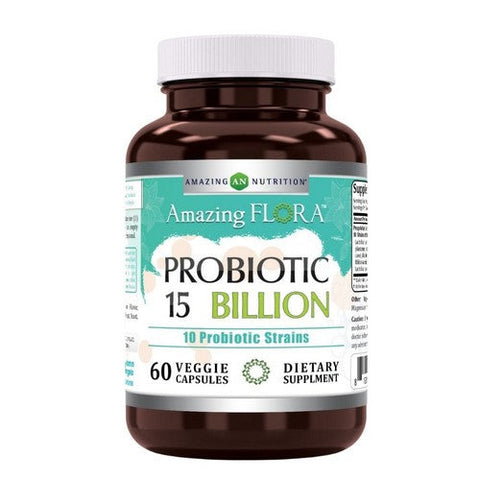 Amazing Nutrition, Amazing Flora Probiotic 10 Strains 15 Billion, 60 Veg Caps Amazing Nutrition