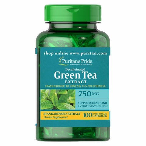 Puritan's Pride, Decaffeinated Green Tea Standardized Extract, 750 mg, 100 Capsules Puritan's Pride