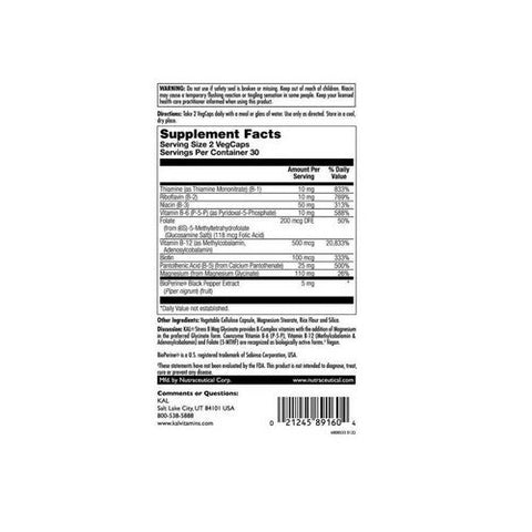 Kal, Stress B Magnesium Glycinate, 60 Count Kal