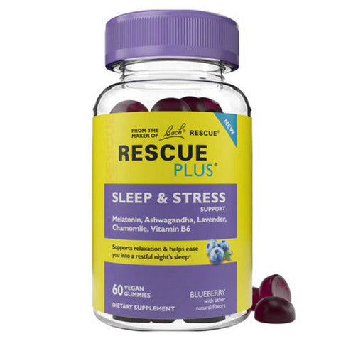 Bach, Rescue Plus Sleep And Stress Support Gummies Blueberry, 60 Gummies Bach