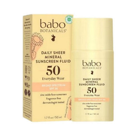 Babo Botanicals, Daily Sheer Mineral Sunscreen Fluid Spf 50, 1.7 Oz Babo Botanicals