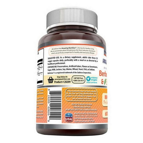 Amazing Nutrition, Amazing Formulas Berberine Turmeric And Bioperine, 800 Mg, 60 Veg Caps Amazing Nutrition
