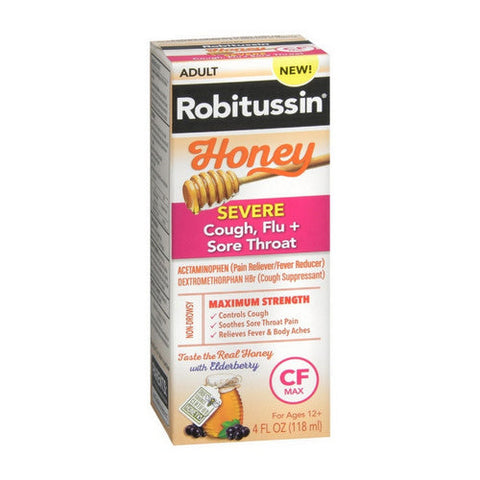 Robitussin, Adult Honey Severe Cough Flu + Sore Throat Liquid Maximum Strength, 4 Oz Robitussin