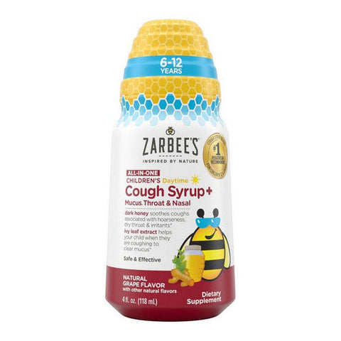Zarbees, Children'S All-In-One Cough Syrup + Mucus Throat & Nasal Daytime Natural Grape, 4 Oz Zarbees