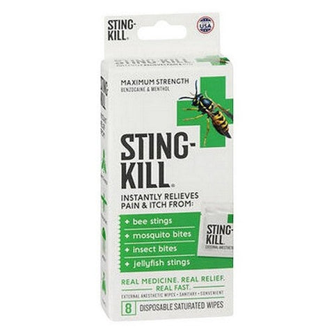 Sting-Kill, Pain And Itch Relief Disposable Saturated Wipes, 8 Count Sting-Kill