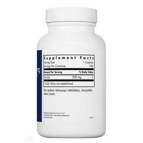 Nutricology/ Allergy Research Group, Taurine, 500 MG, 100 Veg Caps Nutricology/ Allergy Research Group
