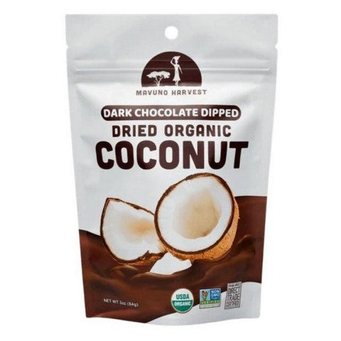 Mavuno Harvest, Organic Dried Coconut Dipped in Dark Chocolate, 3 Oz (Case Of 6) Mavuno Harvest