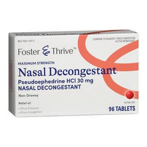 Foster And Thrive, Maximum Strength Nasal Decongestant Pseudoephedrine Hcl, 30 Mg, 96 Tabs Foster And Thrive