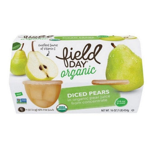 Field Day, Organic Fruit Cups Diced Pears, 4 Oz X 4 Count (Case Of 6) Field Day