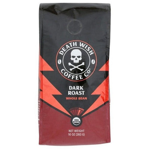 Death Wish Coffee, Organic Whole Bean Coffee Dark Roast, 10 Oz (Case Of 6) Death Wish Coffee