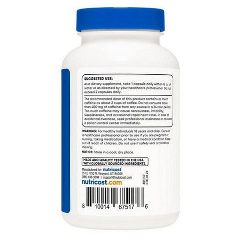 Nutricost, Caffeine Capsules, 200 Mg, 250 Count