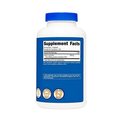 Nutricost, Acetyl L-Carnitine Capsules, 500 Mg, 180 Count Nutricost