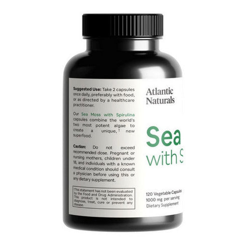 Atlantic Naturals, Organic Sea Moss with Spirulina, 1000 Mg, 120 Capsules Atlantic Naturals