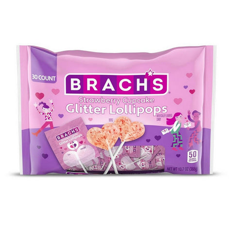 Strawberry Cupcake Glitter Lollipops Valentines Day Candy 13.5 Oz (Case Of 12) by Brach's