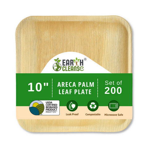 Earth Cleanse, Areca Palm Leaf Square Plates 10-Inch, Pack of 200 Earth Cleanse