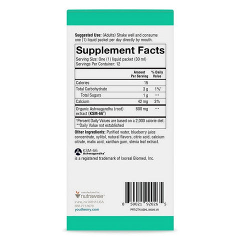 Youtheory, Ashwagandha Liquid Blueberry, 12 Oz Youtheory