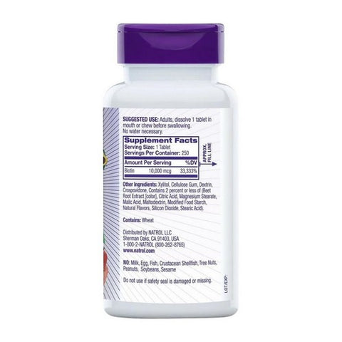 Natrol, Biotin Fast Dissolve Strawberry Flavor, 10,000 Mcg, 250 Tabs Natrol