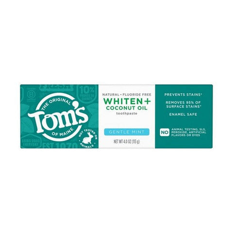 Tom's Of Maine, Whiten + Coconut Oil Fluoride Free Toothpaste Gentle Mint, 4 Oz Tom's Of Maine