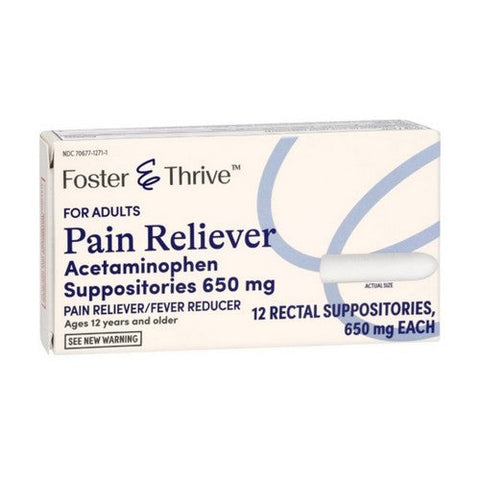 Foster And Thrive, Pain Reliever Acetaminophen Rectal Suppositories, 650 Mg, 12 Count
