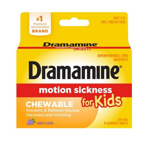 Dramamine, Kids Chewable Motion Sickness Relief Grape, 8 Count Dramamine