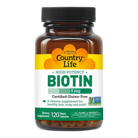 Country Life, Biotin High Potency, 5 Mg, 120 Veg Caps Country Life