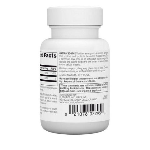 Source Naturals, Gastricsoothe Zinc L-Carnosine, 37.5 Mg, 30 Caps Source Naturals
