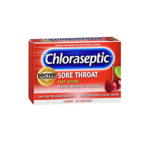 Chloraseptic, Benzocaine Oral Pain Reliever Sore Throat Lozenges Cherry, 18 Count Chloraseptic